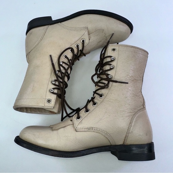 Justin Leather Lace-Up Kiltie Roper Boots Women's Size US 5C Beige - Picture 3 of 8